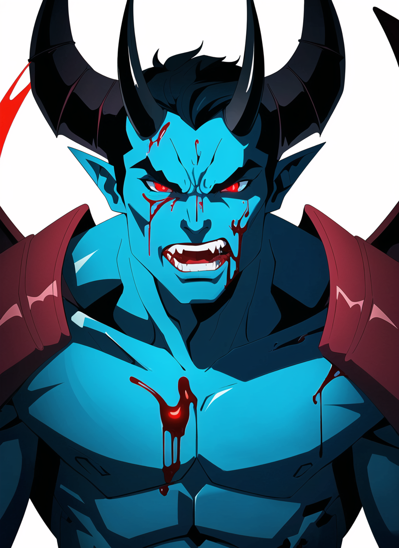 3978528923-4057962409-1boy, male focus, blood, red eyes, solo, horns, teeth, clenched teeth, wings, demon boy, colored skin, demon wings, looking at v.png